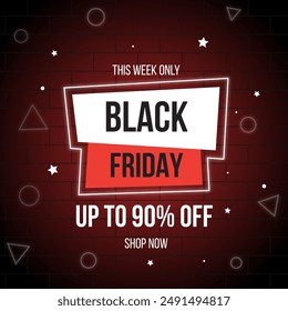 Black Friday Sale Banner With up to 90% off. Vector. This Week Only. Shop Now.