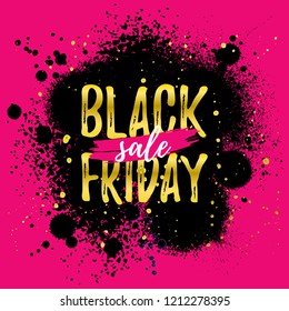 Black Friday Sale banner. Abstract grunge black ink splashes and blots. Layout for discount labels, flyers and shopping. Vector Illustration