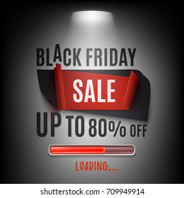 Black friday sale banner. Abstract design with spotlight and loading bar. Poster or brochure template. Vector illustration.