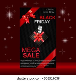 Black Friday Sale. Banner for the sale ads with realistic gift boxes, bows and ribbons