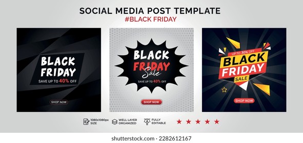 Black Friday Sale banner, advertising, Set of Social media post template for Black Friday, web, social and fashion ads. Vector illustration