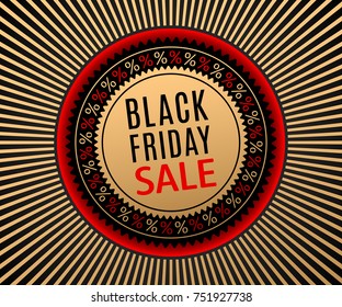 Black Friday Sale Banner. Advertising Poster of Black Friday Day with Black, Golden and Red Color. Vector Colorful Illustration of Discount Day