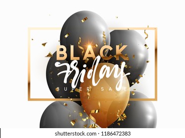 Black friday, sale banner background with balloons.