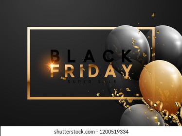 Black Friday, Sale Banner Background With Balloons.