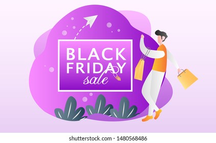 Black friday sale banner background illustration with fluid shapes