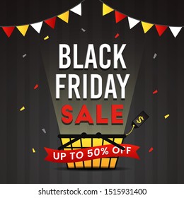Black friday sale banner background with confetti