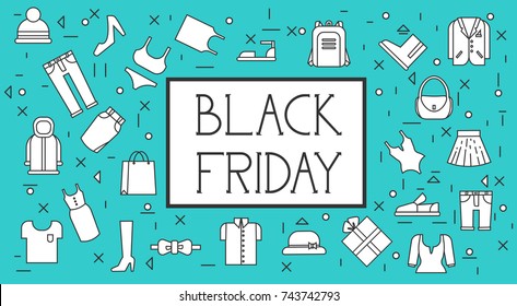 Black Friday Sale Banner Background With Thin Line Clothes Pattern Vector Illustration