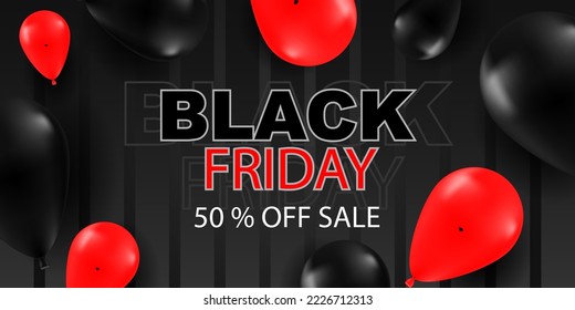 Black friday sale banner balloons with percent sign discount for retail shopping promotion vector illustration.