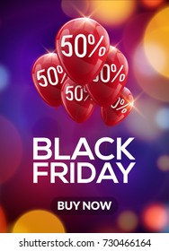 Black Friday sale banner balloons clearance discount poster.