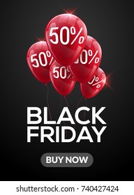 Black Friday sale banner balloons clearance discount poster.
