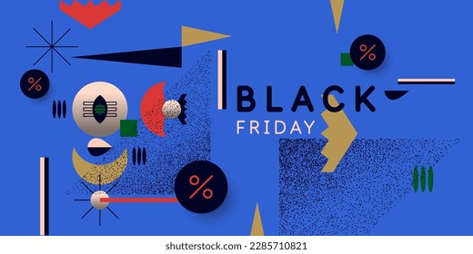 Black Friday sale banner. Bright abstract background with various geometric elements. A composition of various shapes.