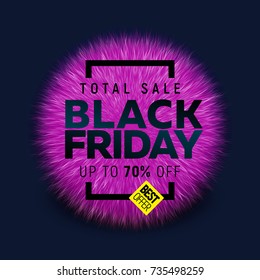 Black friday sale banner with bright round abstract background