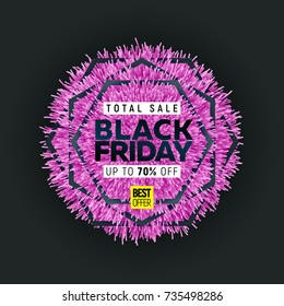 Black friday sale banner with bright pink round abstract background