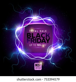 Black friday sale banner with bright round abstract background