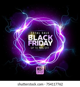 Black friday sale banner with bright round abstract background