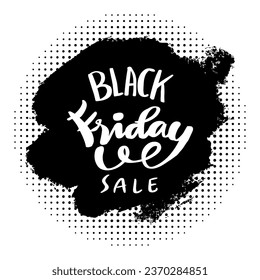 Black Friday sale banner with brush stroke and hand lettering. Vector illustration.