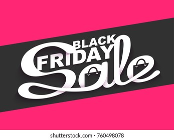 Black Friday Sale. Sale banner with calligraphic inscription. Vector illustration made in paper cut out style.