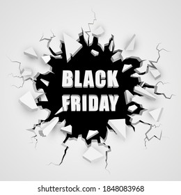 Black friday sale banner. Cracked hole with space for text. Vector illustration