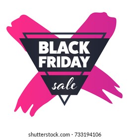 Black Friday Sale banner. Creative badge with ink splashes, paint strokes, geometric shapes. End of season, discount, sale tag. Banner for business, promotion and advertising. Vector illustration.