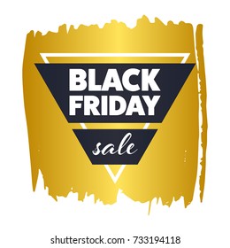 Black Friday Sale banner. Creative badge with ink splashes, paint strokes, geometric shapes. End of season, discount, sale tag. Banner for business, promotion and advertising. Vector illustration.