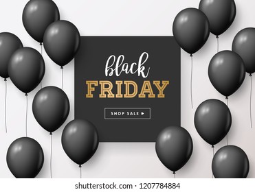 Black Friday sale banner design with balloon  background. Vector illustration