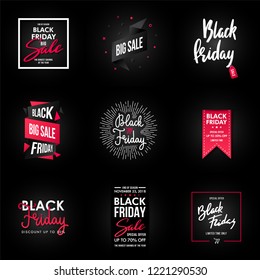 Black Friday Sale banner design, graphic element. Big set of modern discount and promotion banners. Advertising element. Sale banner collection. Vector illustration.