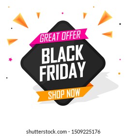 Black Friday Sale, banner design template, discount tag, great offer, app icon, vector illustration
