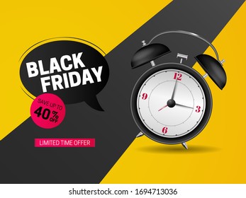 Black friday sale banner design with clock