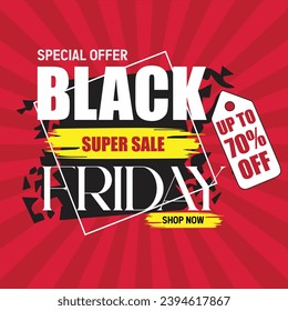 Black Friday Sale banner design template easy to customize simple and elegant design, 70 percent discount, label or flyer template. Promotion, marketing poster.. Vector illustration.