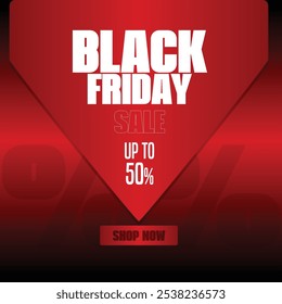 Diseño de Anuncio de venta de Black Friday.  Burbuja de discurso y Botón de compras ahora. %50 Anuncio de tipografía de descuento para el Anuncio del Black Friday. 