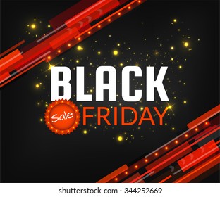 Black Friday sale banner design template. Black Friday vector illustration for poster, tag, flyer design with abstract red stripes and glowing lights.