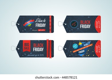 Black friday sale banner design set. Black friday design, sale, discount, advertising, marketing price tag.