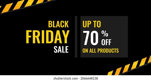 Black friday sale banner, discount sticker up to 70 percent off. Sale banner, sale sticker template design. Black friday special offer. End of season special offer banner. Vector 10 eps illustration.