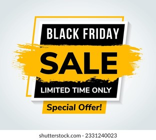 Black Friday Sale Banner  Discount Tag, Special Offer Banners. Discount And Promotion. Isolated Illustration on grey gradient background. combination yellow ad black colors. web element template.