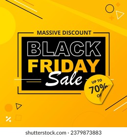 Black friday sale banner Discount up to 70%. Vector illustration. Black friday yellow and black abstract sale banner. Abstract vector black friday sale layout background. 