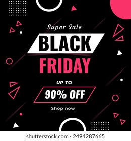 Black Friday Sale Black Banner With Discount Up to 90% off. Supper Sale. Vector illustration. Shop Now.