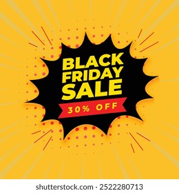 Black Friday sale banner with discount offer details vector 