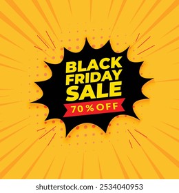 Banner de venda Black Friday com detalhes da oferta de desconto. 70 off label preço venda oferta promoção espécie