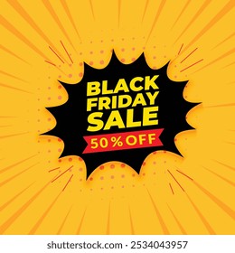 Banner de venda Black Friday com detalhes da oferta de desconto. 50 off label preço venda oferta promoção espécie