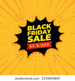 Banner de venda Black Friday com detalhes da oferta de desconto. 65 off label preço venda oferta promoção espécie