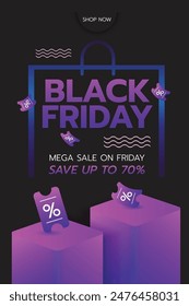 Black friday sale banner, Sale element promotion design template, Coupon and podium.