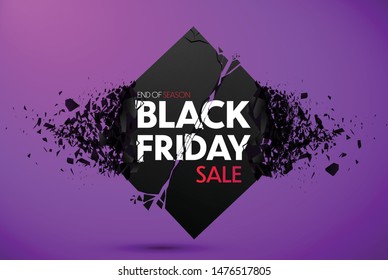 Black Friday Sale Banner With Explosive Effect. Vector Background