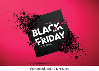 Black Friday Sale Banner With Explosive Effect. Vector