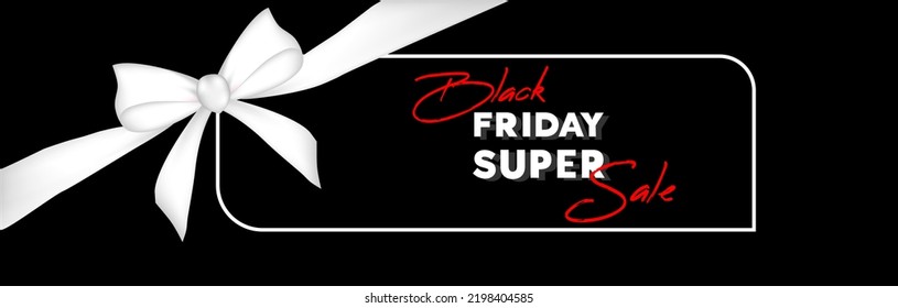 Black Friday. Sale banner, flyer. Text and white bow on black background.