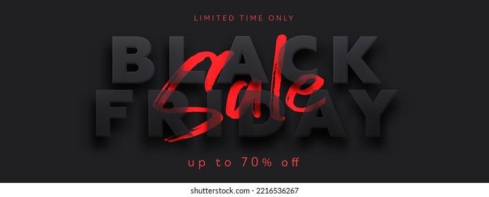 Black Friday Sale banner, flyer or label modern minimal design with black and red typography. Trendy creative template for promotion, advertising, web, social and fashion ads. Vector illustration.