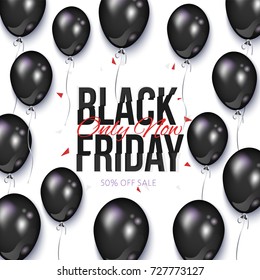 Black Friday sale banner, flyer design with balloons, vector illustration on white background. Black Friday sale banner, flyer, poster template with shiny balloons