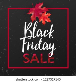Black Friday sale banner with frame and maple leaves. Vector illustration template for for sale promotion, banner, poster, flyer, leaflet, web banner, social media and graphic use.