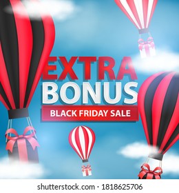 Black Friday Sale banner with gift and creative concept design. 