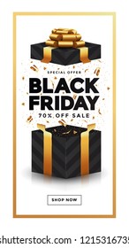 Black Friday sale banner and Giftbox. Social media template for website and mobile website development, email and newsletter design, marketing material. Vector Illustration