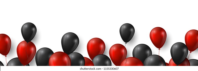 Black Friday sale banner with glossy red and black balloons on white background. Vector illustration.